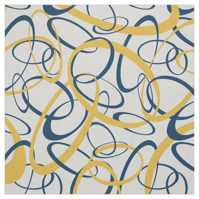 yellow blue tangled loops pattern on light gray fabric (Swatch)