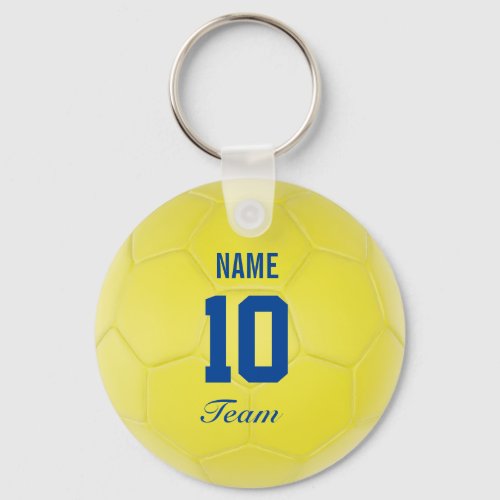 Yellow Blue Team Soccer Ball Personalized Name Keychain