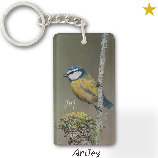 Yellow Blue Tit Bird Painting Initials Birdwatch  Keychain (Creator Uploaded)