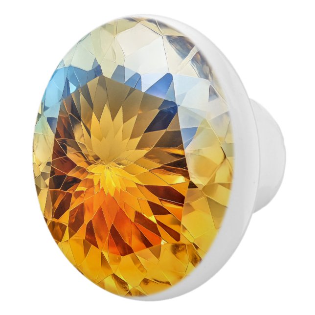 Yellow Blue Topaz Crystal Pattern Ceramic Knob (Right)
