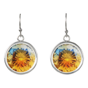 Yellow Blue Topaz Crystal Pattern Earrings