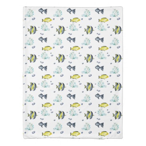 Yellow Blue Tropical Fish Pattern Nursery Duvet Cover