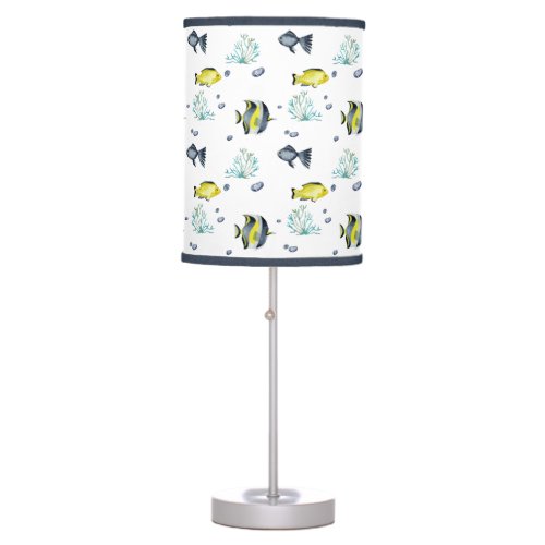 Yellow Blue Tropical Fish Pattern Nursery Table Lamp