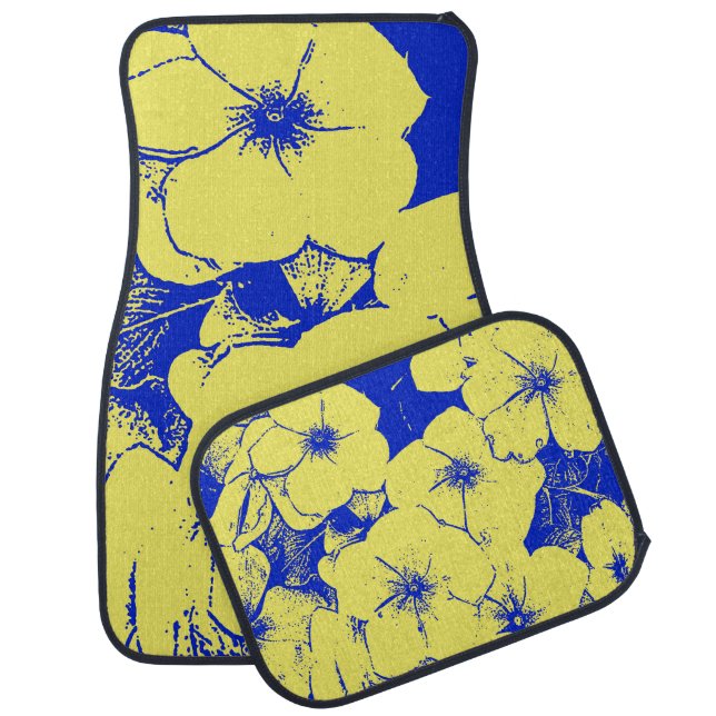 Yellow Blue Tropical Floral Car Floor Mat (Set)