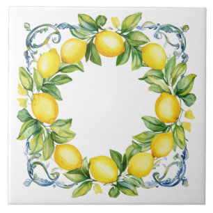 Yellow & Blue Tuscan Mediterranean Lemons Ceramic Tile
