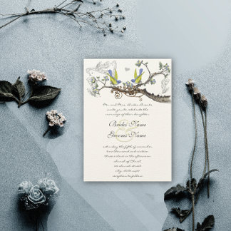 Yellow & Blue Vintage Birds Wedding Invite