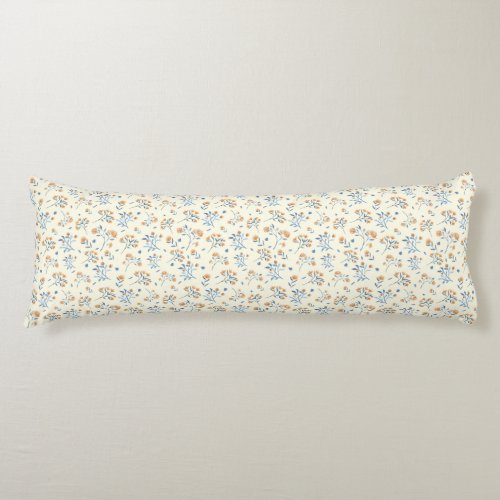 Yellow Blue Vintage Wildflower Pattern   Body Pillow