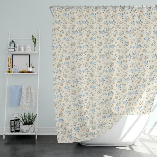 Yellow Blue Vintage Wildflower Pattern   Shower Curtain