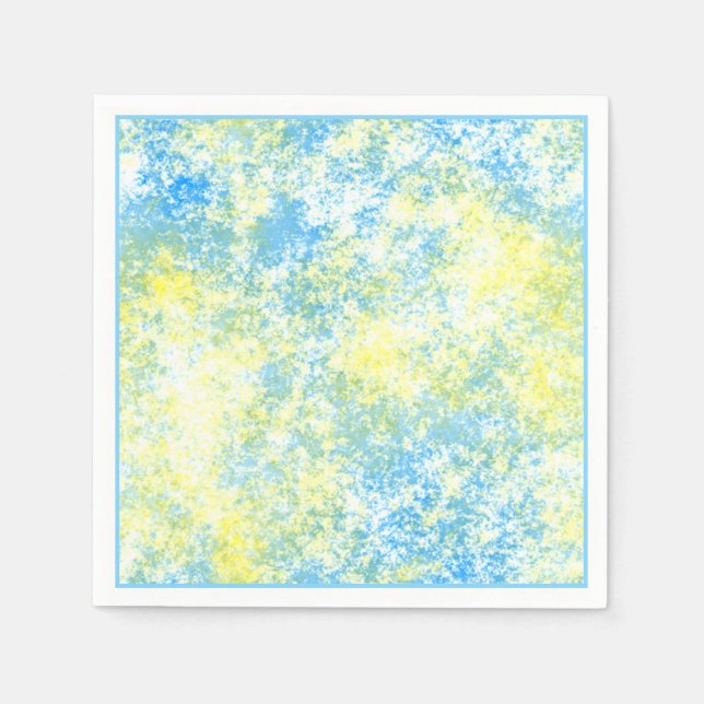 Yellow Blue Watercolor Marble Paint Splash Pattern Paper Napkins (Front)