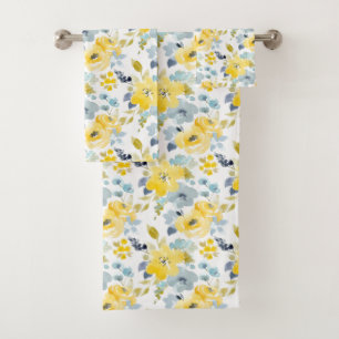 Yellow & Blue Watercolor Pattern Bath Towel Set