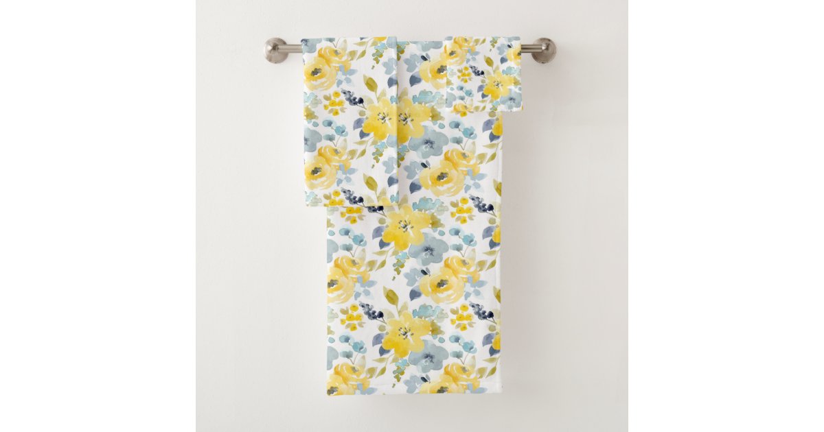 Yellow & Blue Watercolor Pattern Bath Towel Set Zazzle