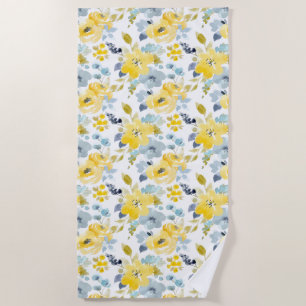 Yellow & Blue Watercolor Pattern Beach Towel