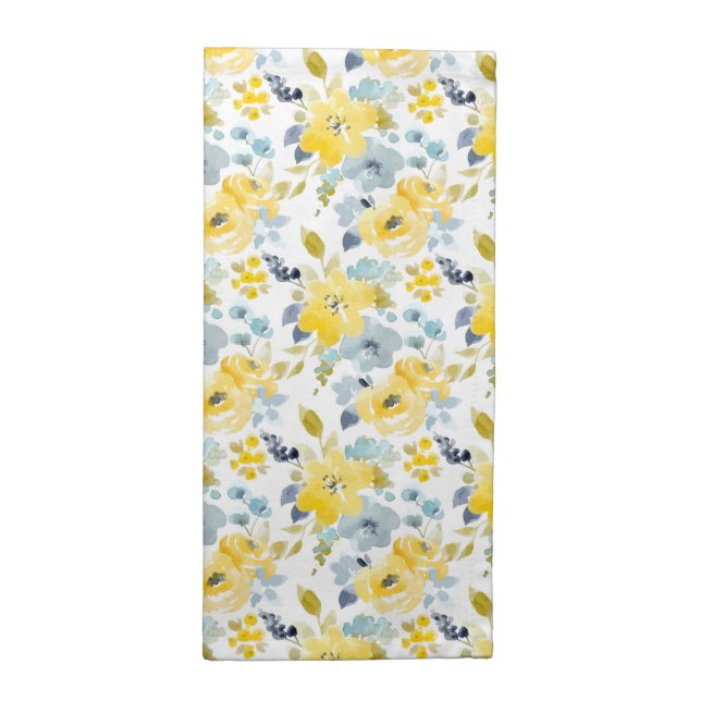 Yellow & Blue Watercolor Pattern Cloth Napkin (Half Fold)