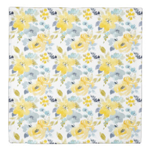 Yellow & Blue Watercolor Pattern Duvet Cover