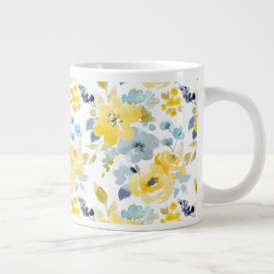 Yellow & Blue Watercolor Pattern Giant Coffee Mug