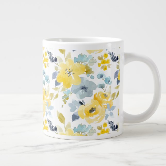 Yellow & Blue Watercolor Pattern Giant Coffee Mug (Right)