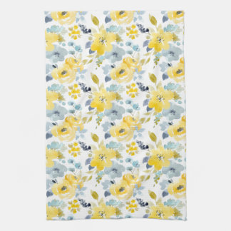 Yellow & Blue Watercolor Pattern Kitchen Towel