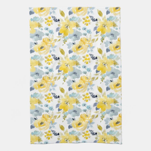 Yellow & Blue Watercolor Pattern Kitchen Towel (Vertical)