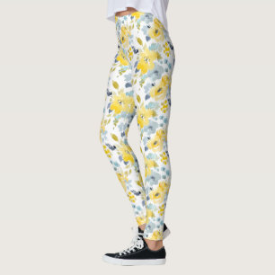 Yellow & Blue Watercolor Pattern Leggings
