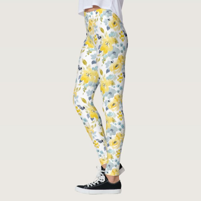Yellow & Blue Watercolor Pattern Leggings (Left)