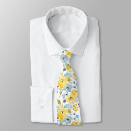 Yellow & Blue Watercolor Pattern Neck Tie