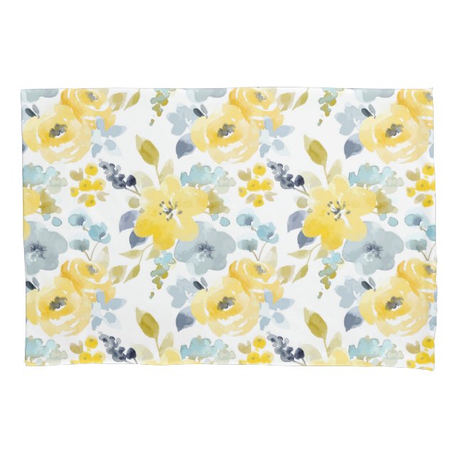 Yellow & Blue Watercolor Pattern Pillow Case (Front-Left)