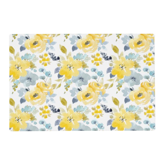 Yellow & Blue Watercolor Pattern Placemat (Front)