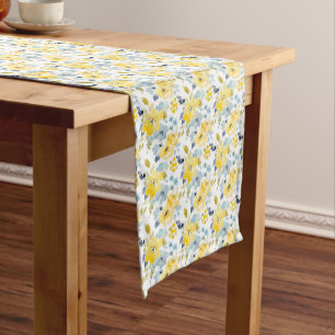Yellow & Blue Watercolor Pattern Short Table Runner
