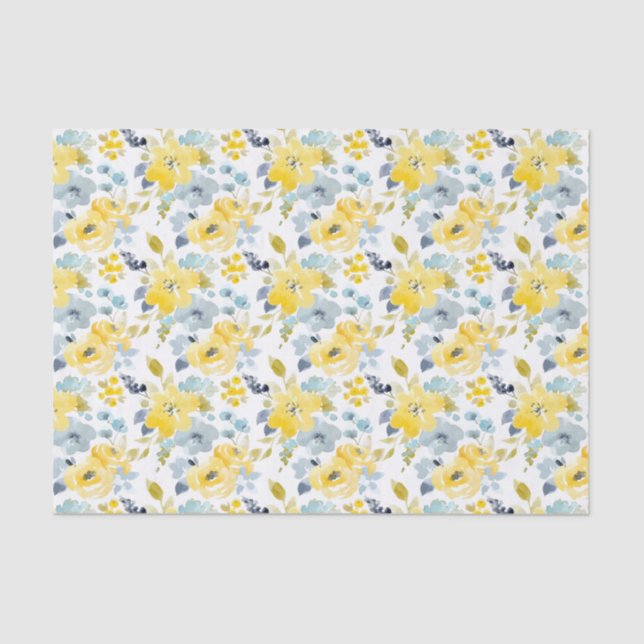Yellow & Blue Watercolor Pattern Tissue Paper (Front)