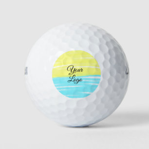 yellow blue watercolor simple custom logo golf balls