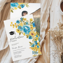 Yellow Blue Watercolor Wildflower Graduation Photo
