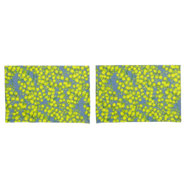 Yellow blue wattle acacia botanica art pillows pillow case (Front-Set)