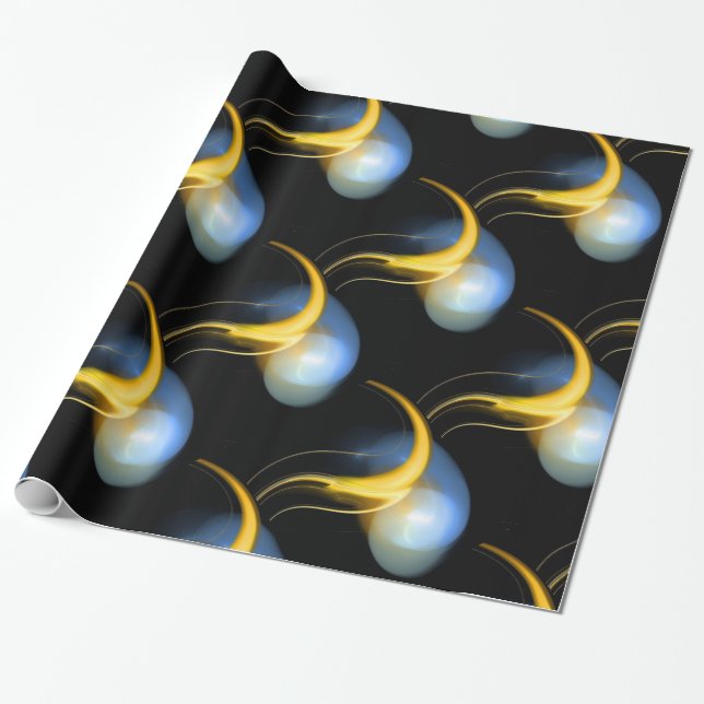 YELLOW BLUE WHITE ALIEN PEARLS WRAPPING PAPER (Unrolled)