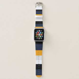 Yellow, blue, white, and black stripes apple watch band