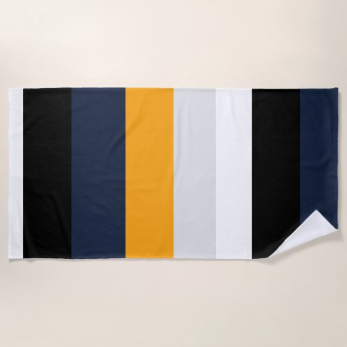 Yellow blue white and black stripes beach towel