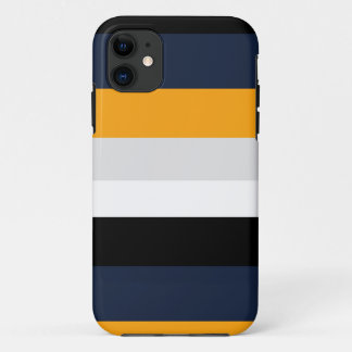 Yellow, blue, white, and black stripes iPhone 11 case