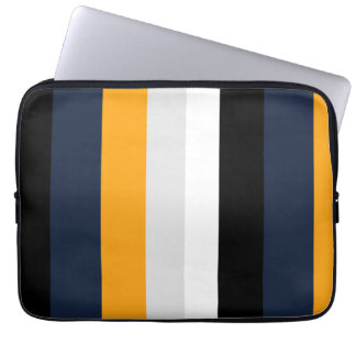 Yellow, blue, white, and black stripes laptop sleeve