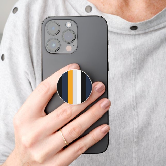 Yellow, blue, white, and black stripes PopSocket (Hand)