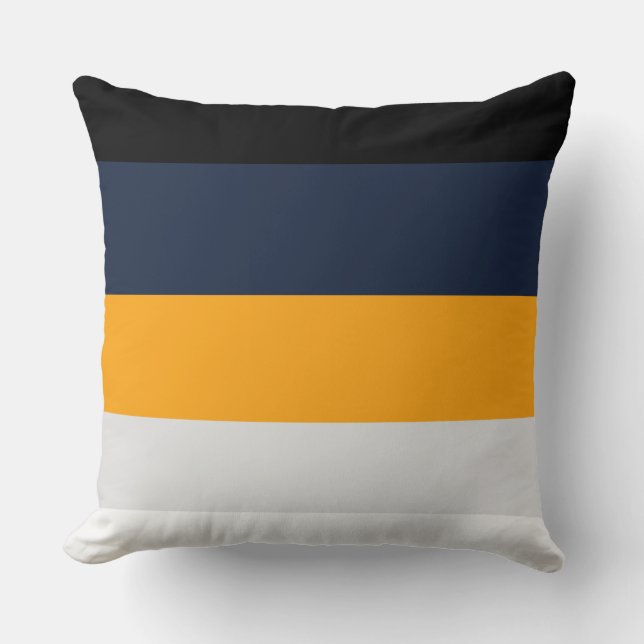 Yellow, blue, white, and black stripes throw pillow (Front)
