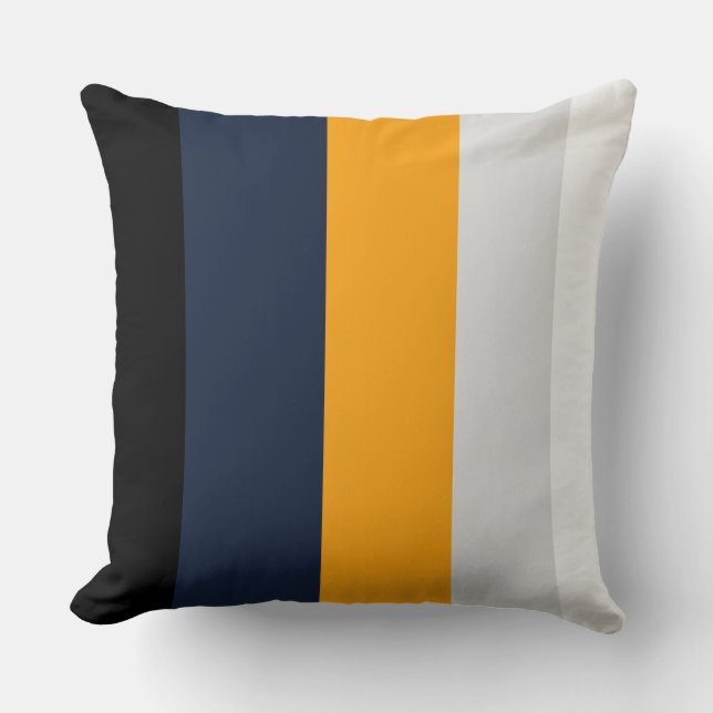 Yellow, blue, white, and black stripes throw pillow (Front)