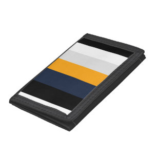 Yellow, blue, white, and black stripes trifold wallet