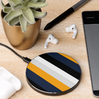 Yellow, blue, white, and black stripes wireless charger