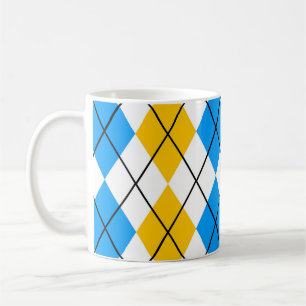 Yellow Blue White Argyle Diamond Design Coffee Mug