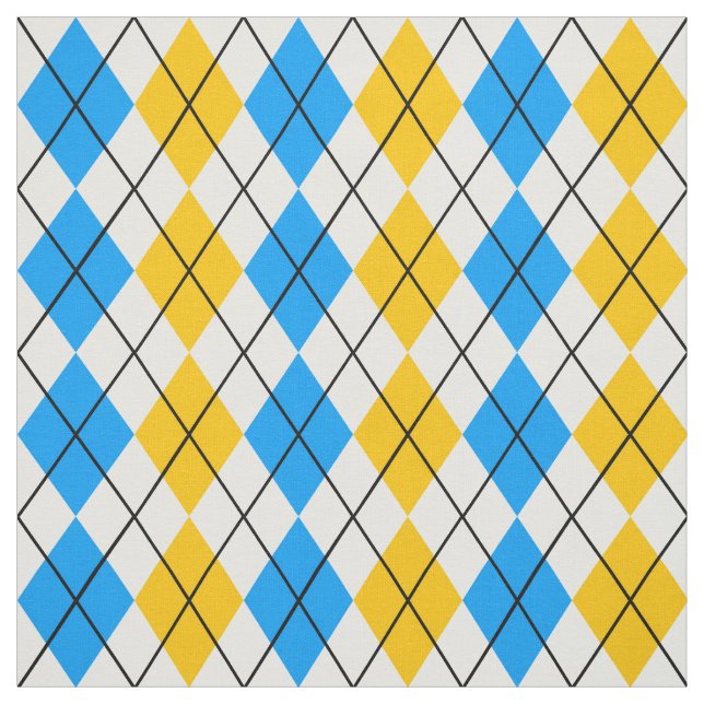 Yellow Blue White Argyle Diamond Design  Fabric (Swatch)