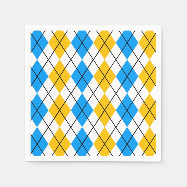 Yellow Blue White Argyle Diamond Design  Napkins (Front)