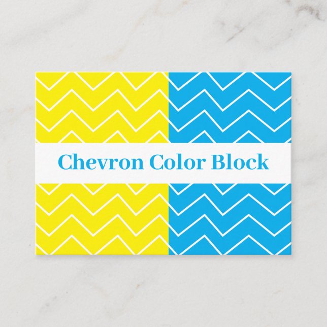 Yellow Blue White Chevron Color Block Pattern Business Card (Front)