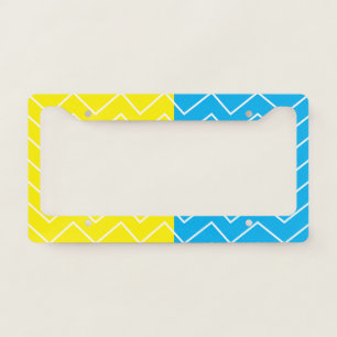 Yellow Blue White Chevron Pattern License Plate Frame