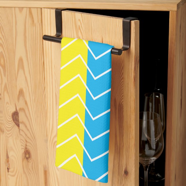 Yellow Blue White Chevron Stripe Kitchen Towel (Thirds Fold)