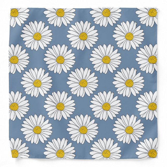 Yellow Blue White Daisy Pattern Bandana (Front)