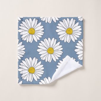 Yellow Blue White Daisy Pattern Bath Towel Set | Zazzle